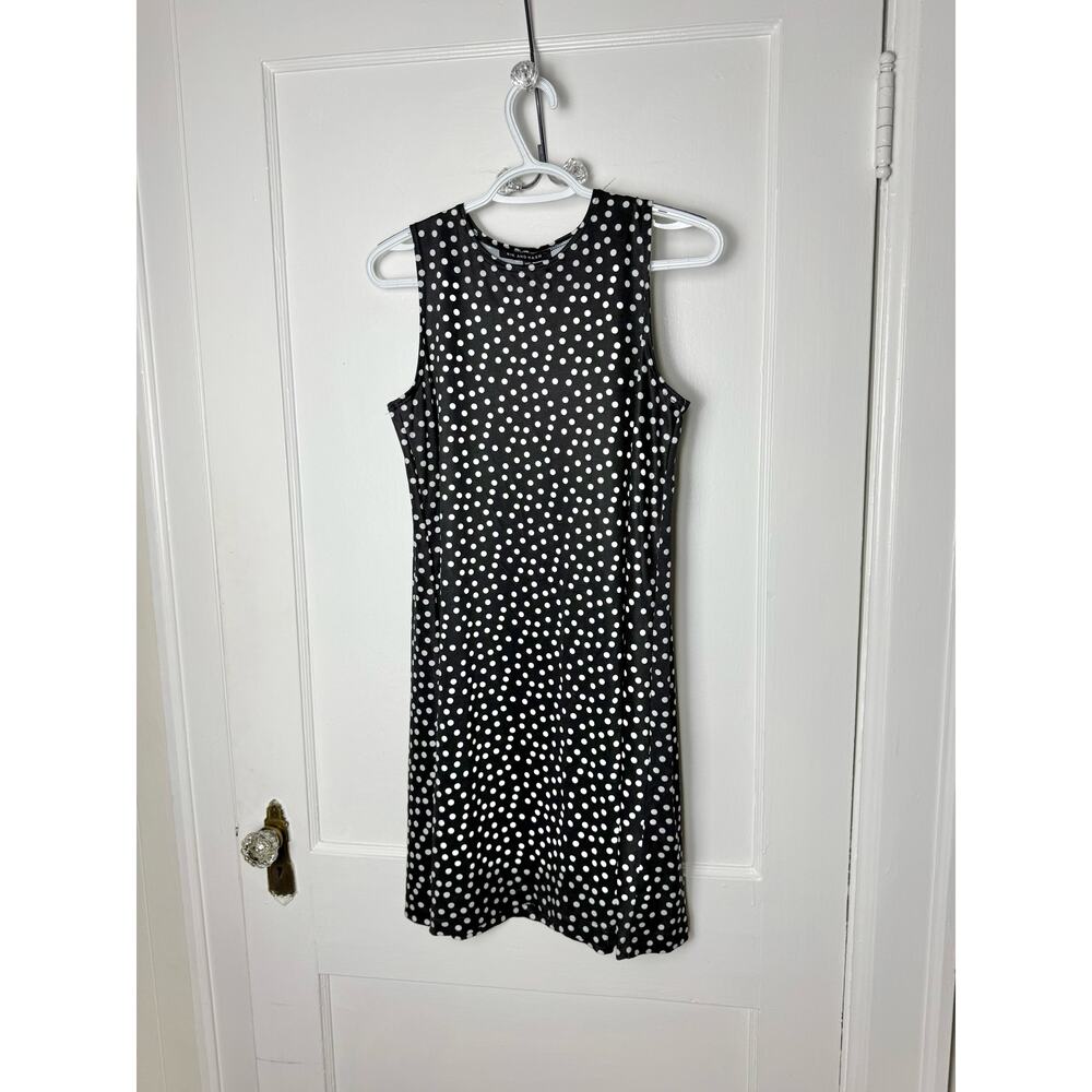 Nik and Nash Black White Polka Dot Stretch Sleeveless Tank Swing Dress Medium